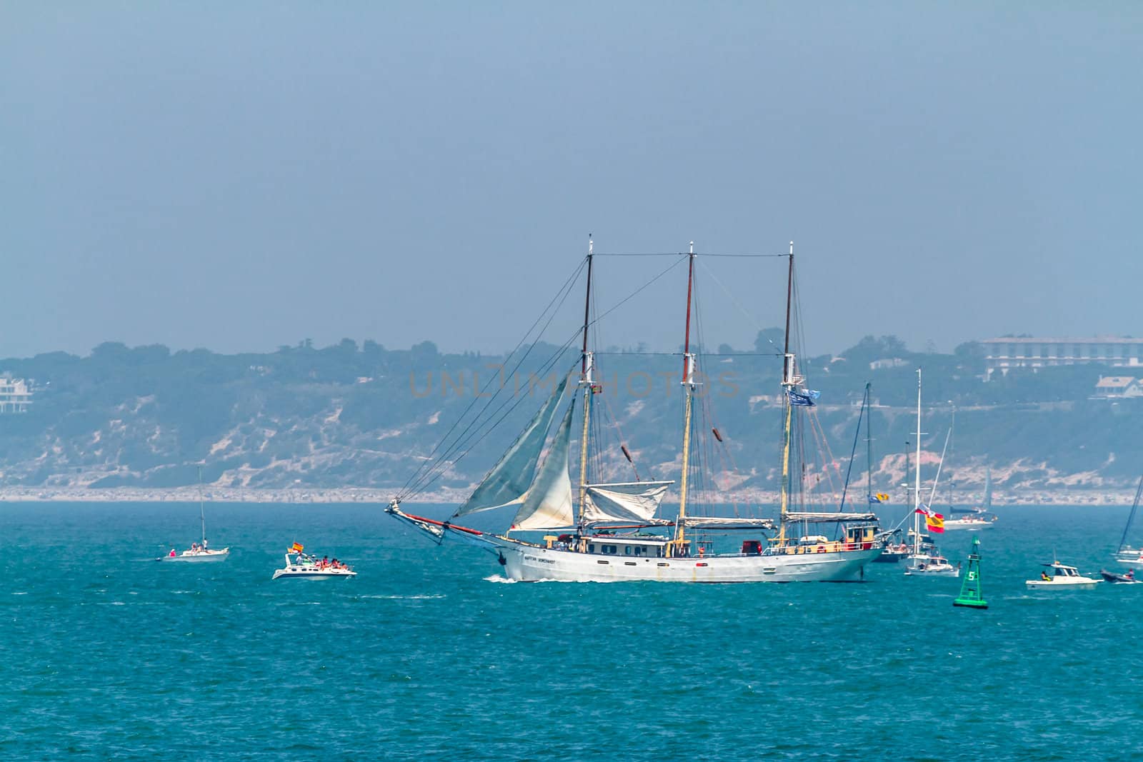 CADIZ, SPAIN - JUL 29: Polish Ship, Kapitan Borchardt setting sail on the Tall ship races 2012 on July 29 , 2012, in Cadiz , Spain