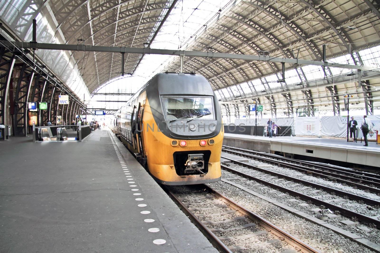 Train waiting in Central Station Amsterdam the Netherlands