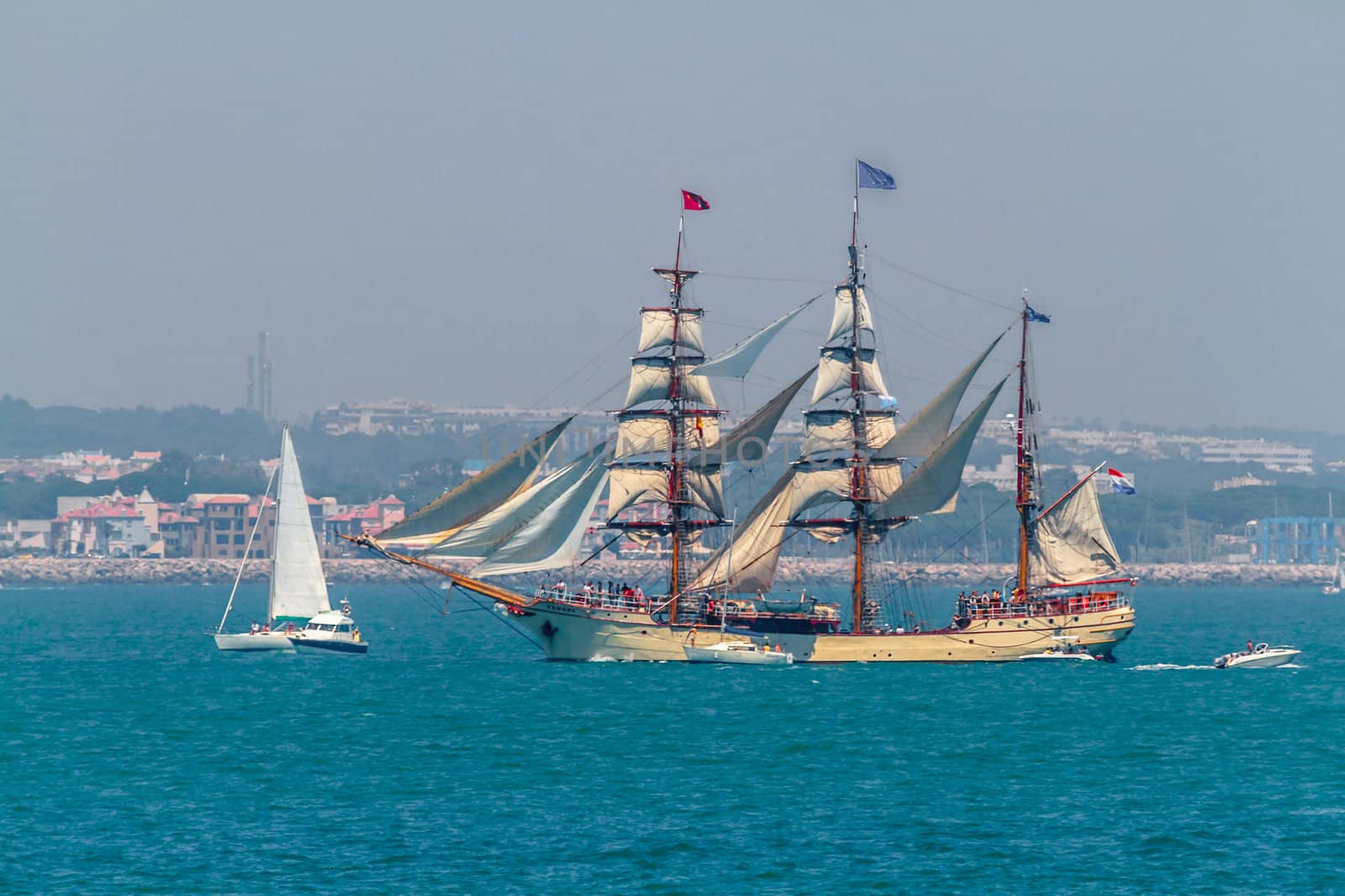 CADIZ, SPAIN - JUL 29: Dutch Ship, Europa setting sail on the Tall ship races 2012 on July 29 , 2012, in Cadiz , Spain