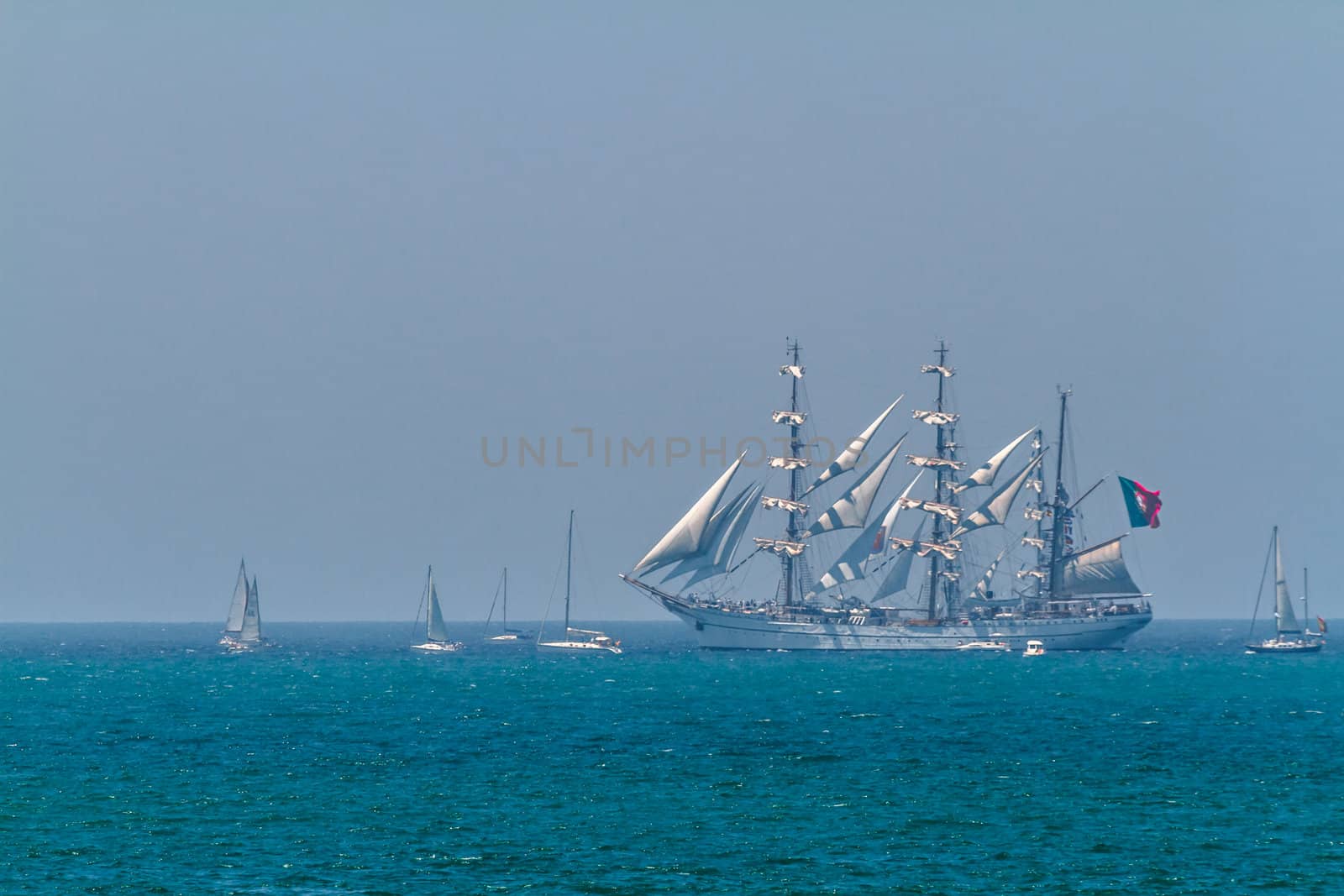 CADIZ, SPAIN - JUL 29: Portuguese  Ship, Sagres setting sail on the Tall ship races 2012 on July 29 , 2012, in Cadiz , Spain