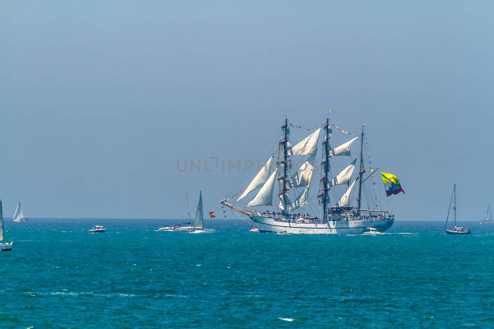 CADIZ, SPAIN - JUL 29: Ecuadorian Navy Ship, Guayas setting sail on the Tall ship races 2012 on July 29 , 2012, in Cadiz , Spain