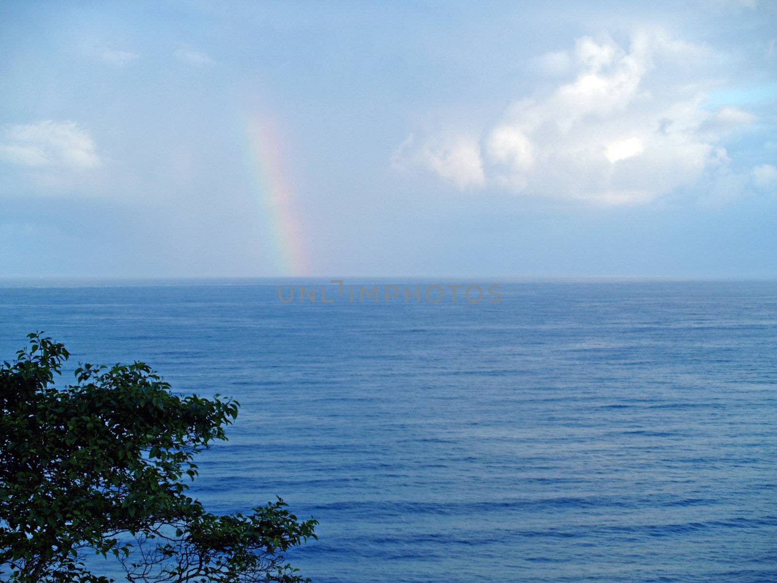 Rainbow Over the Ocean with a Partly Cloudy Sky