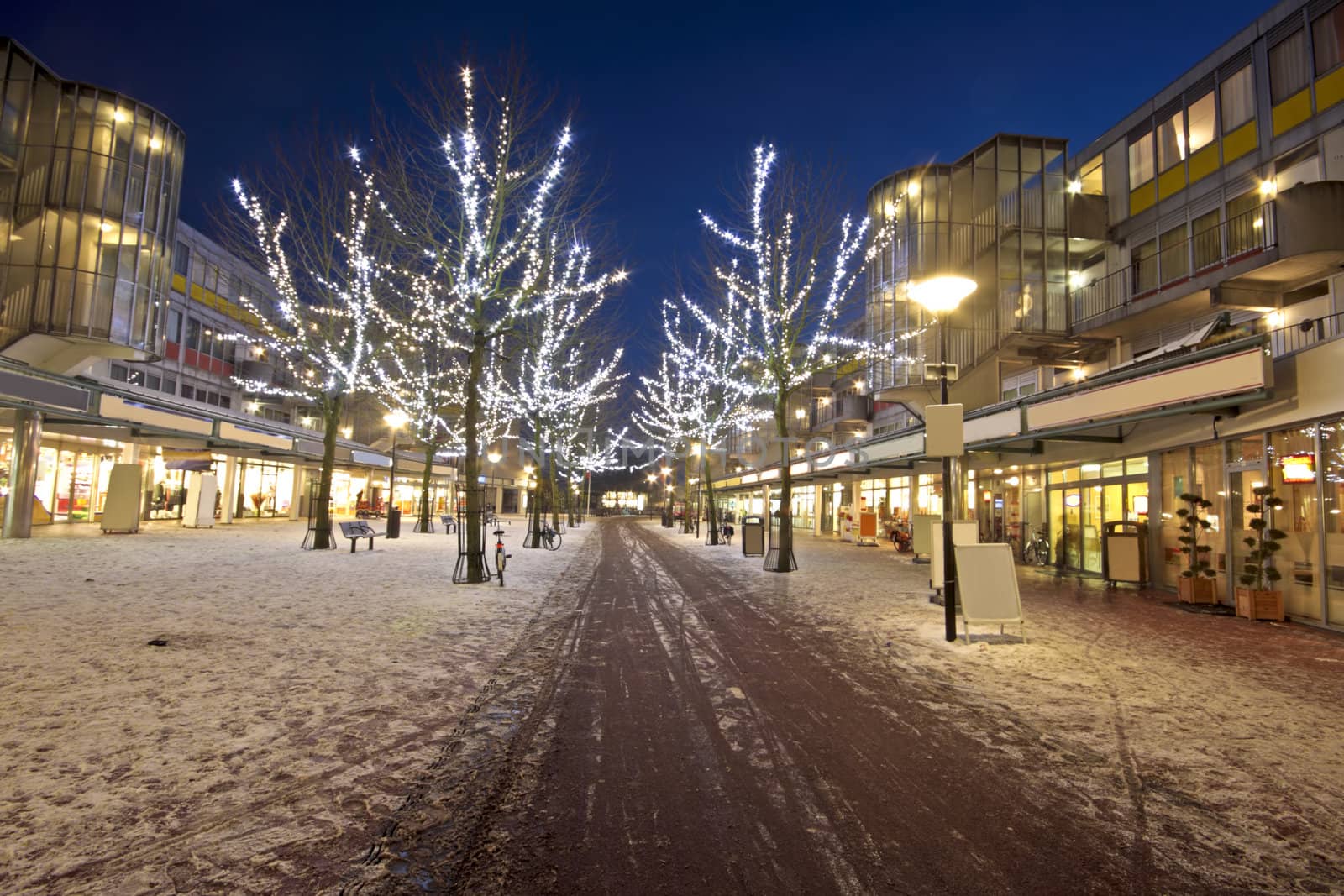 Shopping center at christmas time at night in Amsterdam the Netherlands