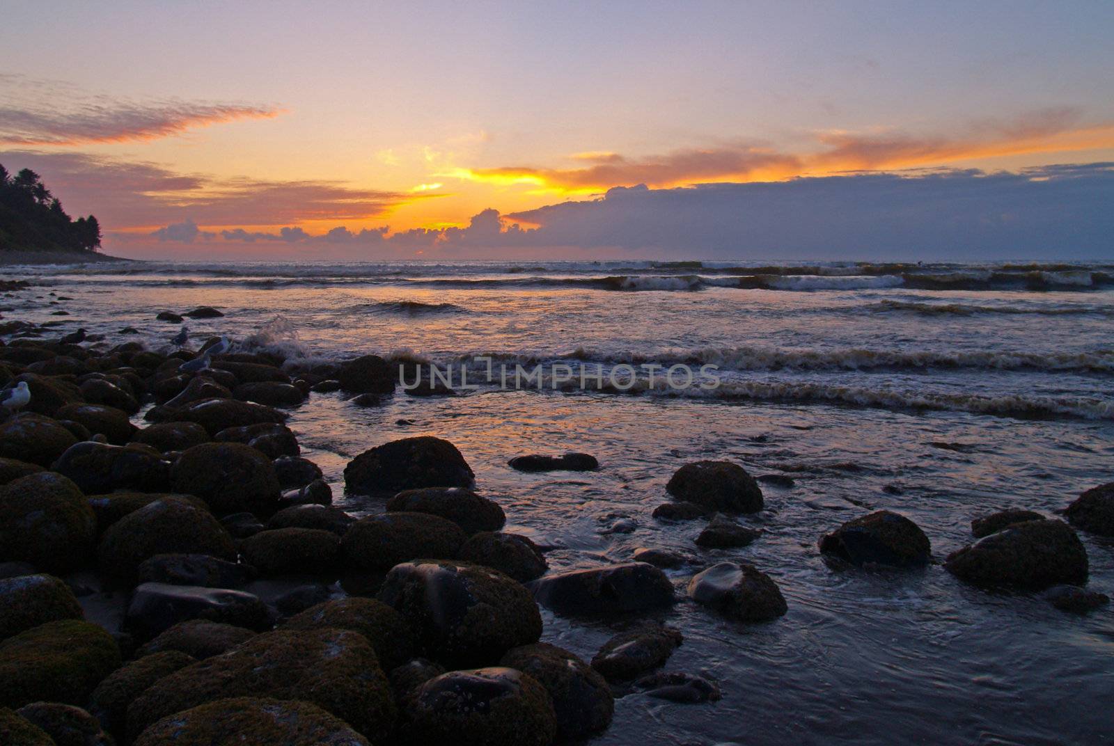 Fiery Sunset at a Rocky Beach on the Oregon Coast by Frankljunior