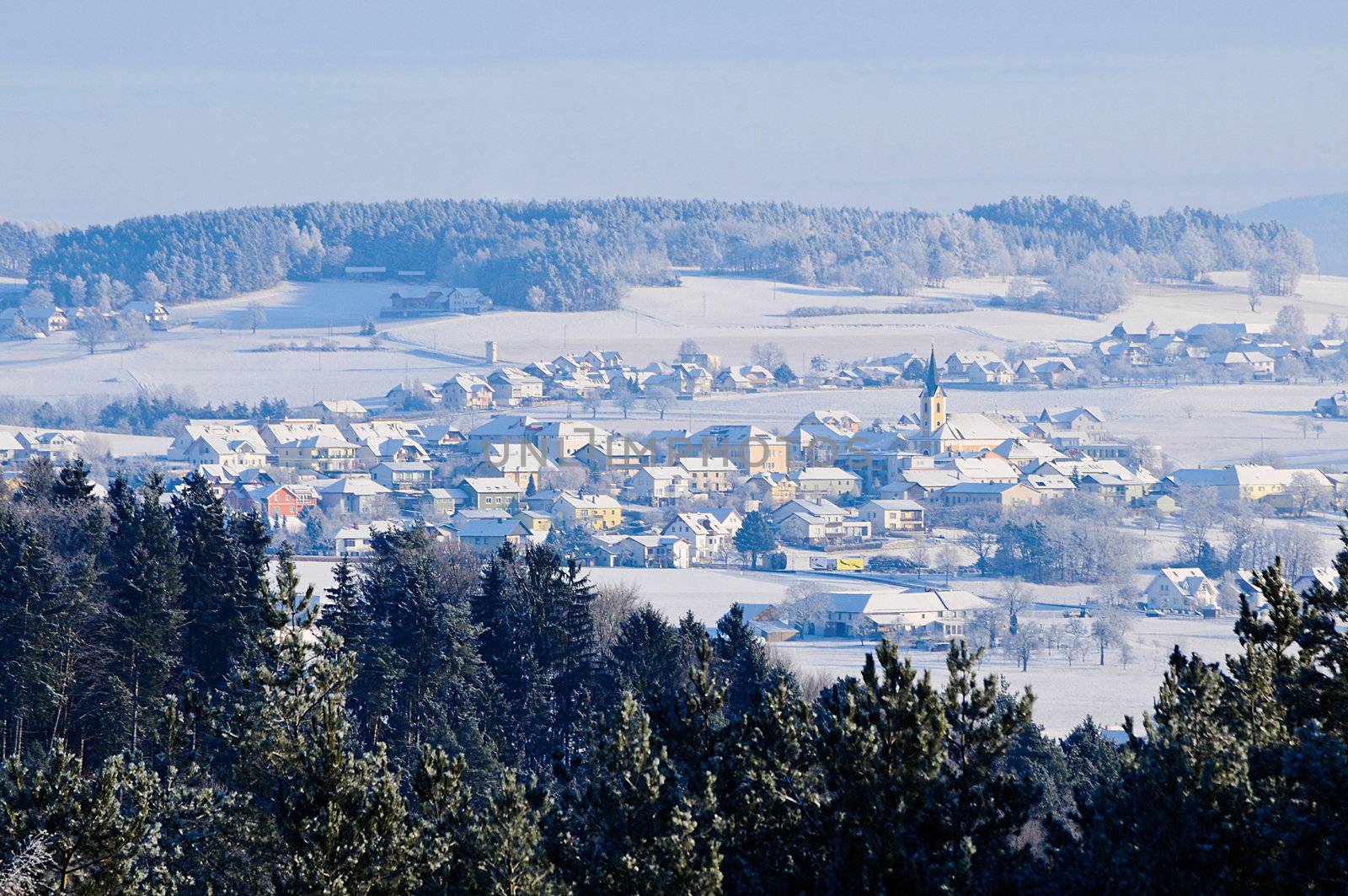 Village in Winter Landscape, taken in Upper Austria