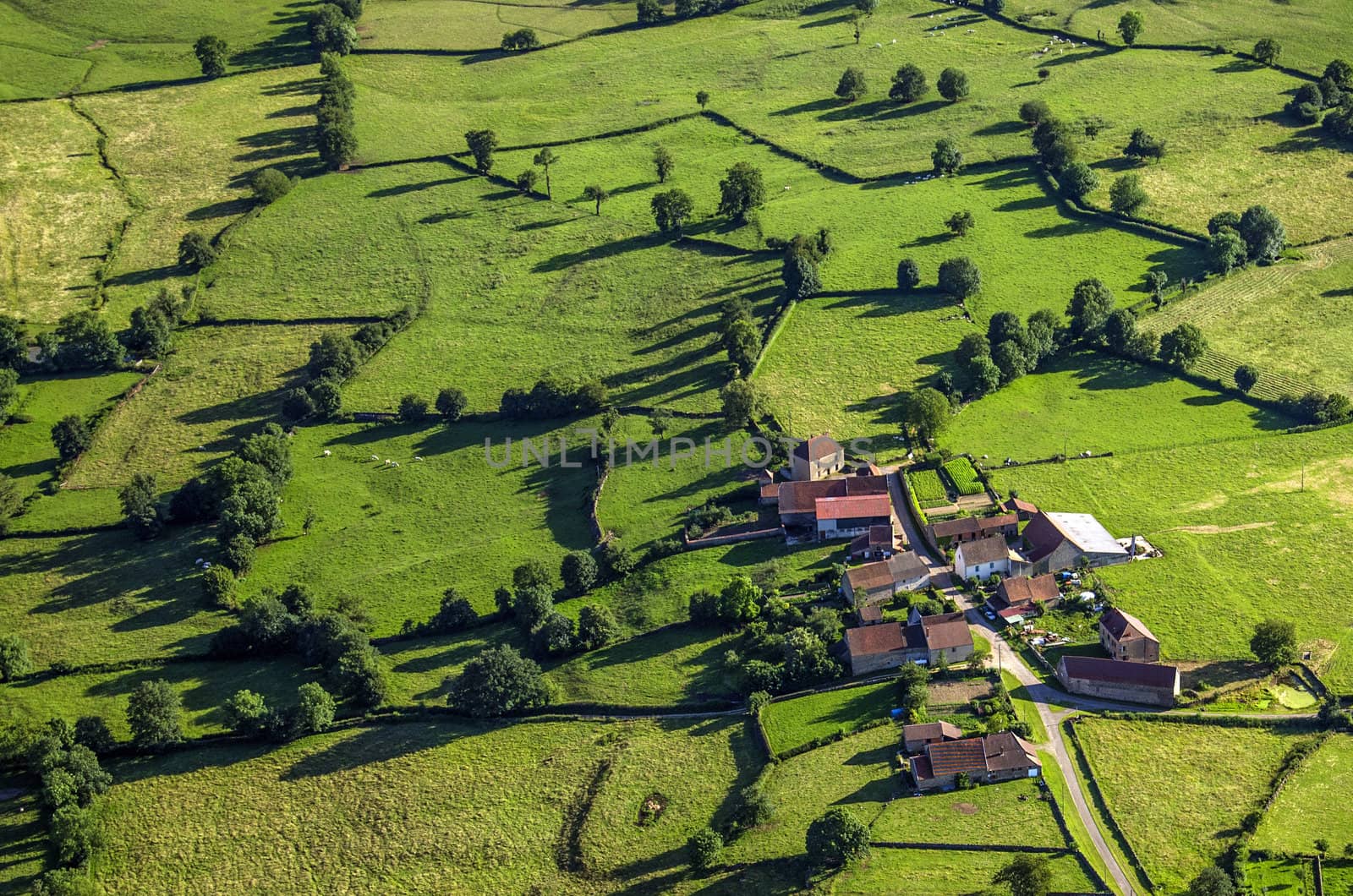 Aerial shot of village in Burgundy, France, Europe.