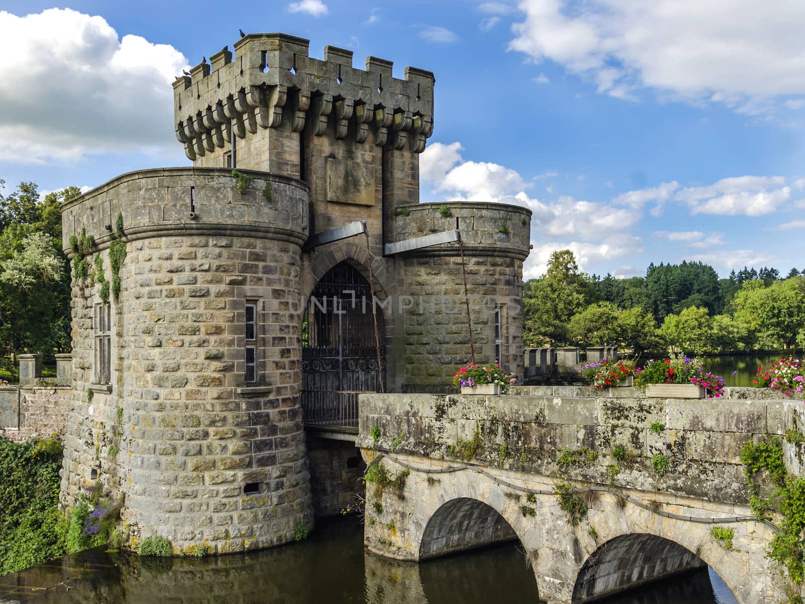 Drawbridge gates of Chateau de la Clayette, Burgundy, France.