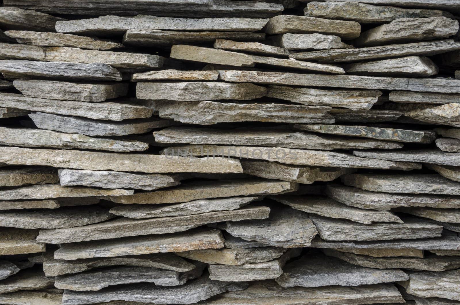 Stacked stone tiles for exterior use.