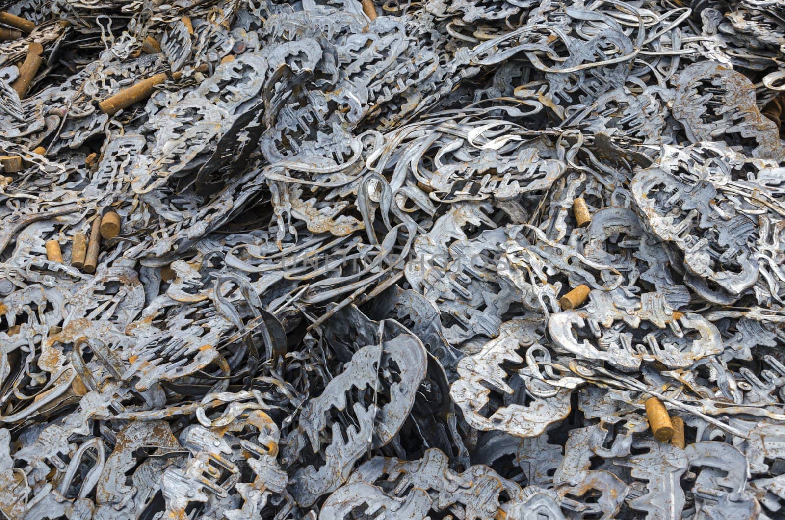 Closeup of scrap metal parts ready to be recycled.