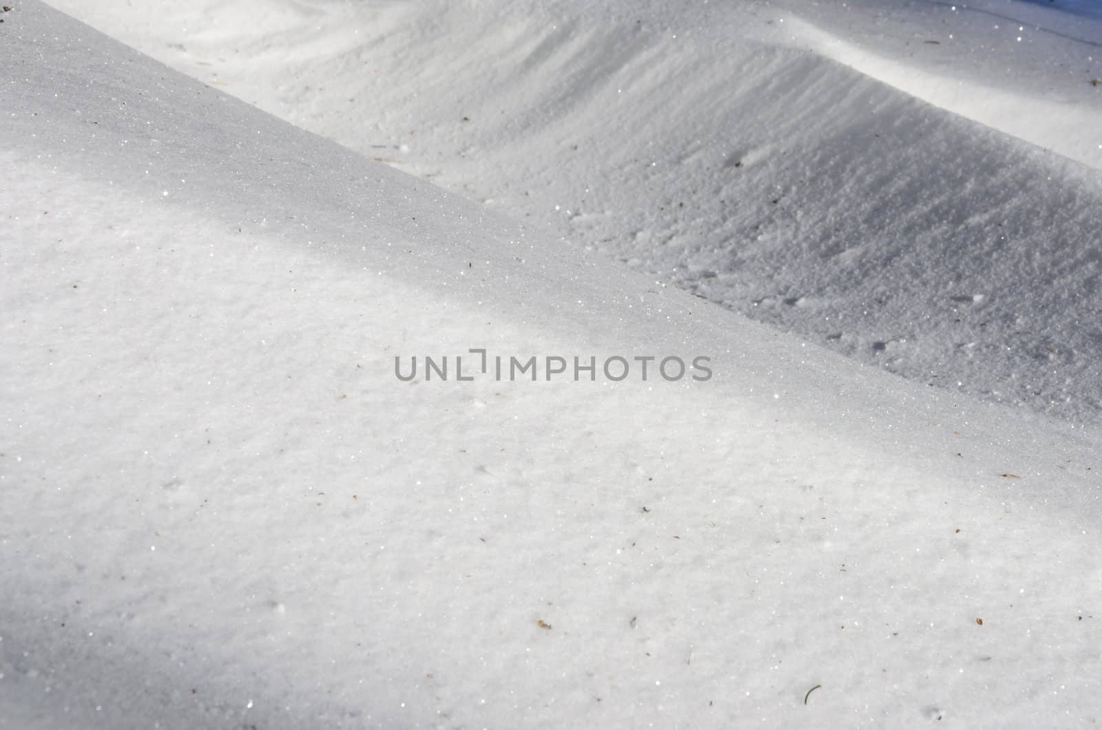 Blown snow waves close up view.