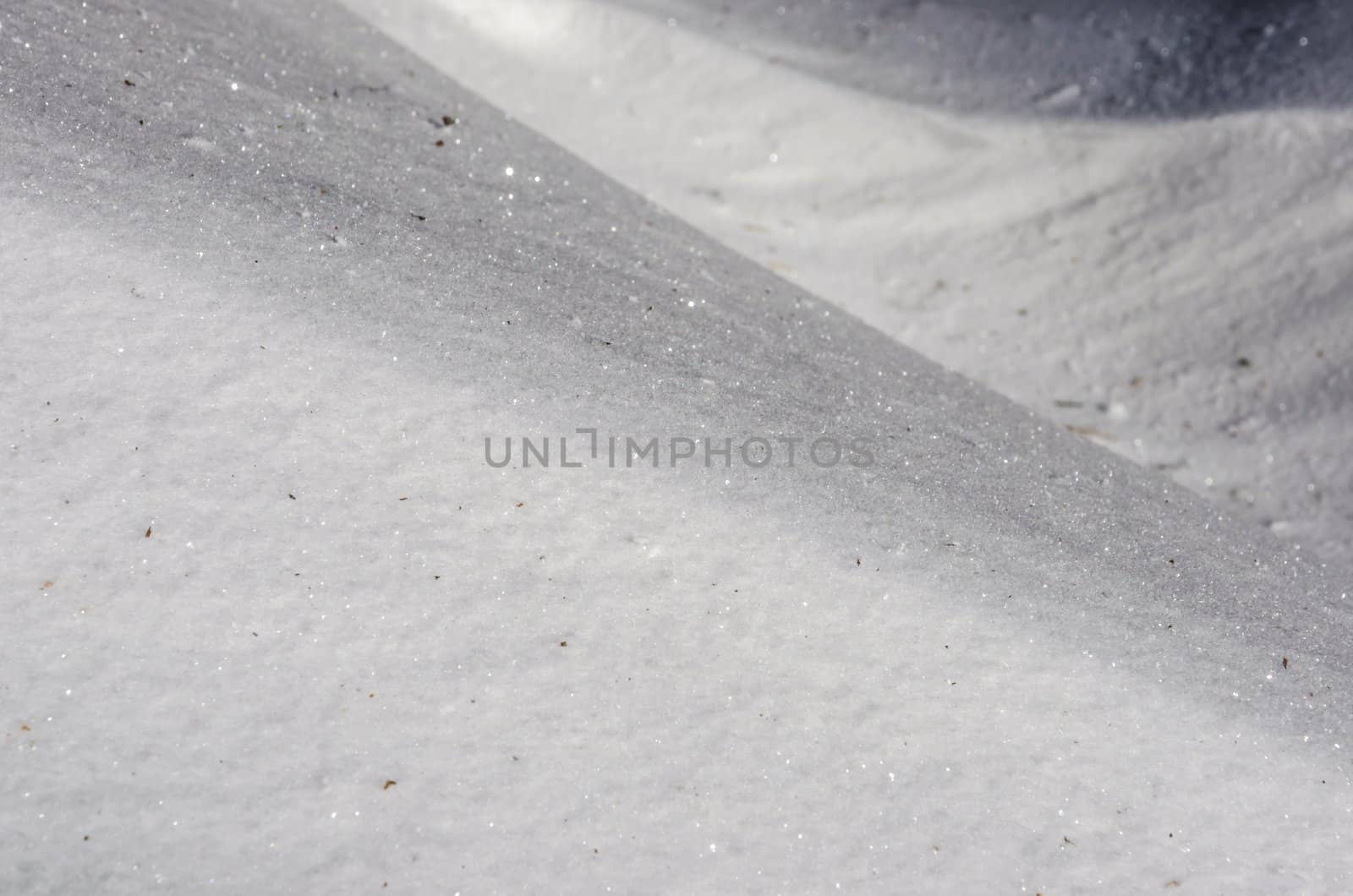 Blown snow waves close up view.