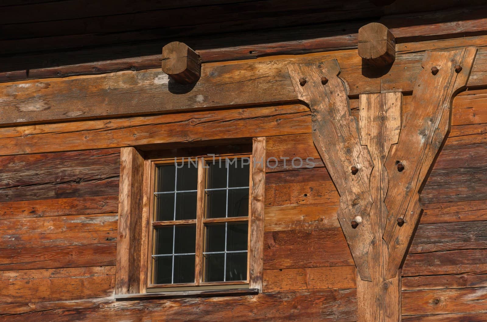 Facade of old wooden house, Tirol, Austria.