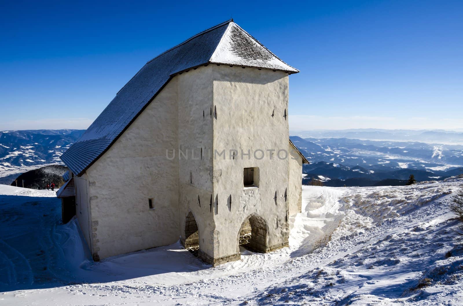 Church of St. Ursus on a Plesivec mountain, Slovenia.