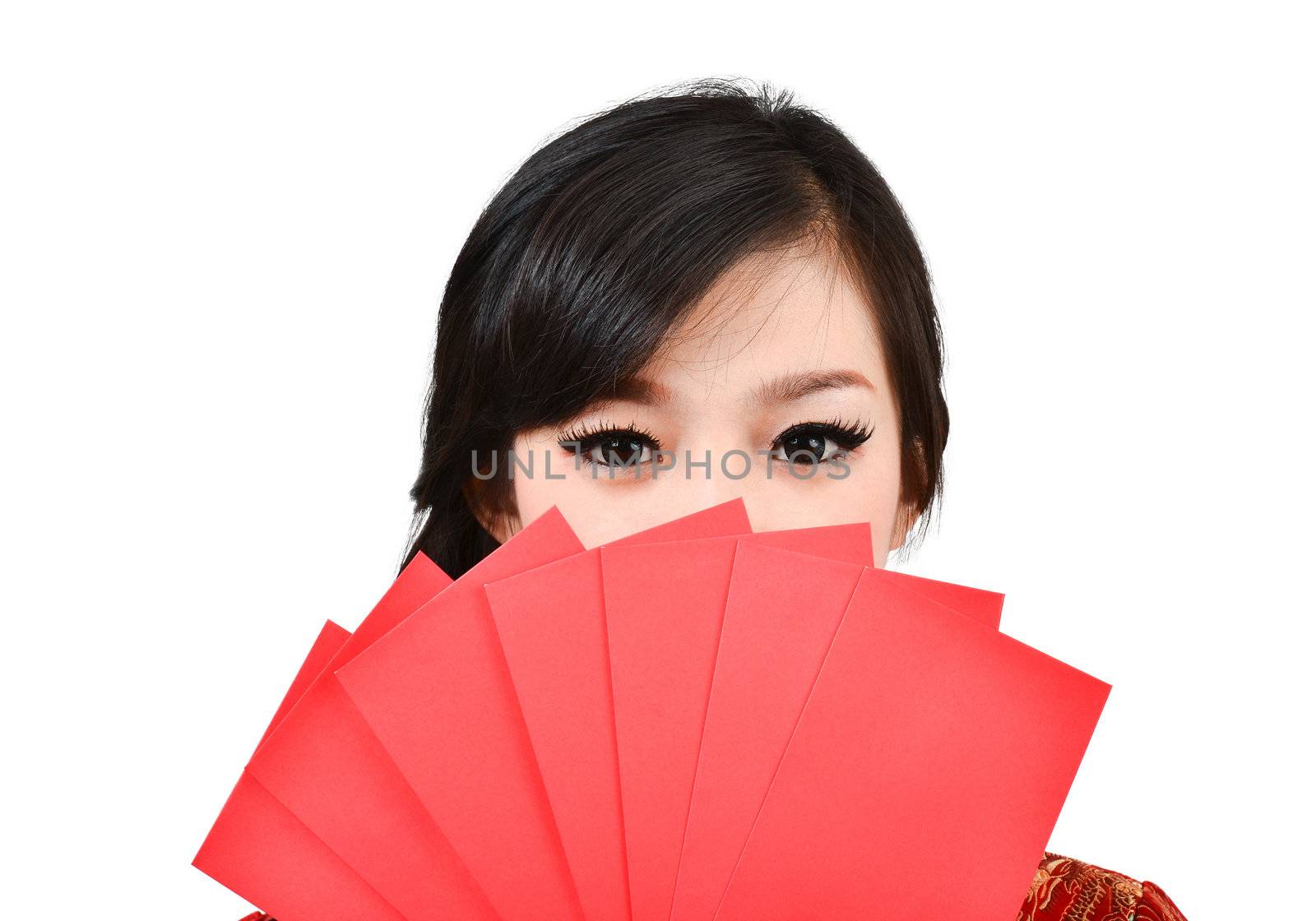 pretty women with cheongsam ,In Chinese new year a red packet is a monetary gift