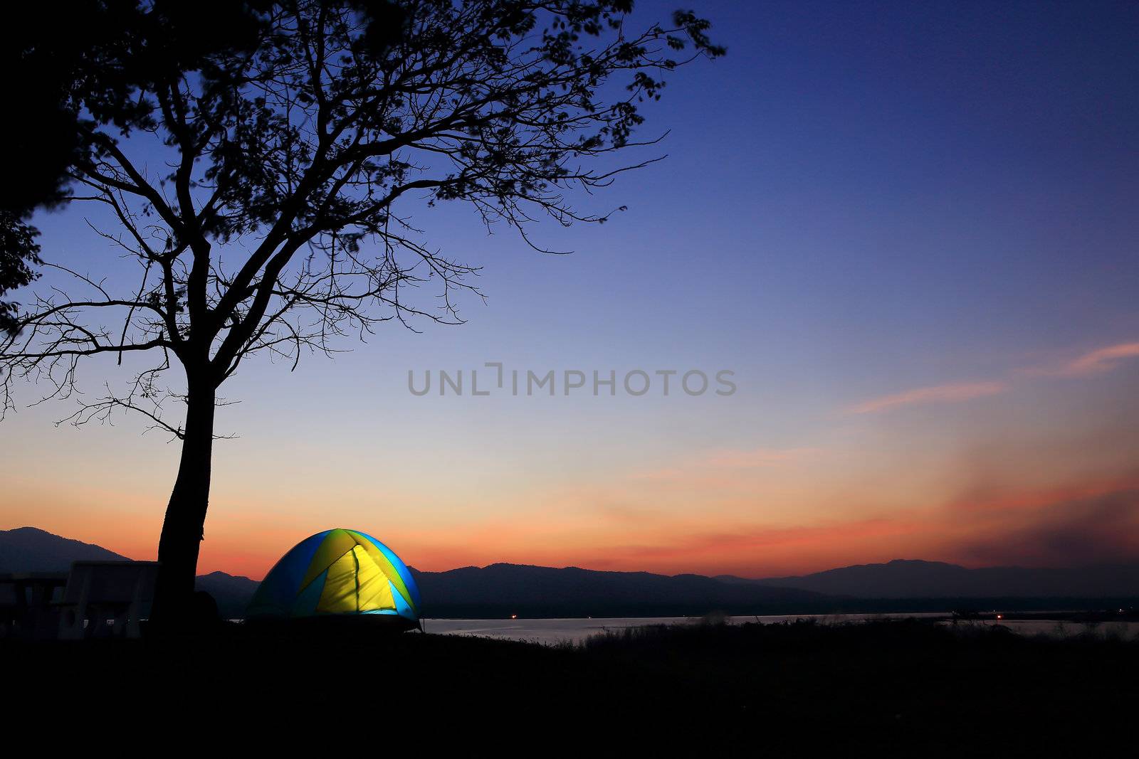 Campground beside the lake,National park,Thailand