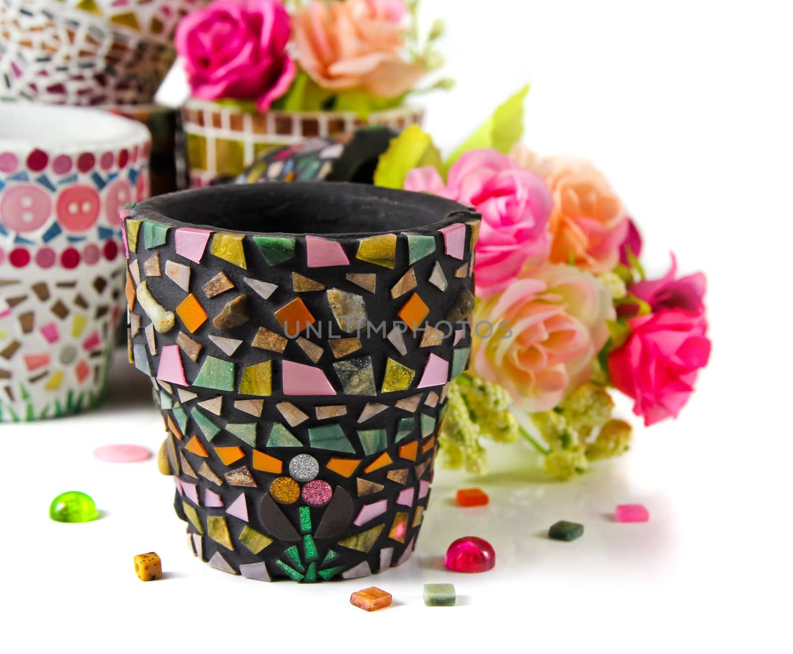 Mosaic flower pot. I made myself mosaic flower pot.