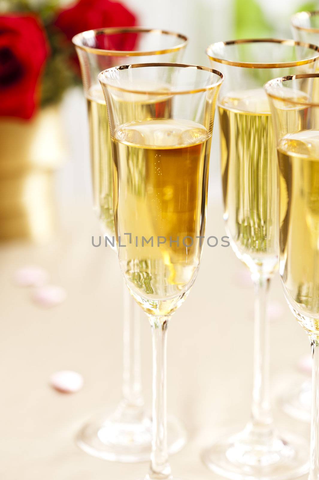 Wedding reception setting with champagne by 3523Studio