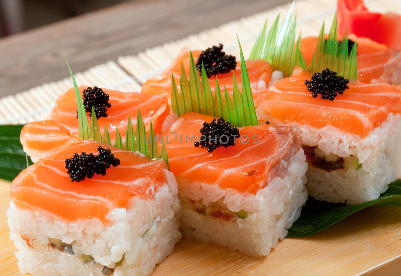 Japanese sushi  traditional japanese food.Roll made of salmon