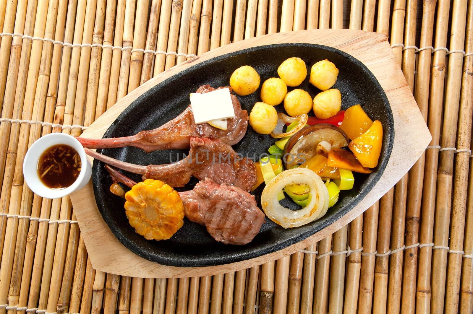 Japanese cuisine .Japanese spare ribs on a plate 