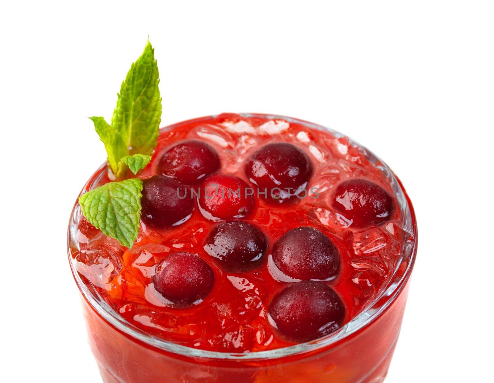 cranberry cocktail  closeup isolated on white background.