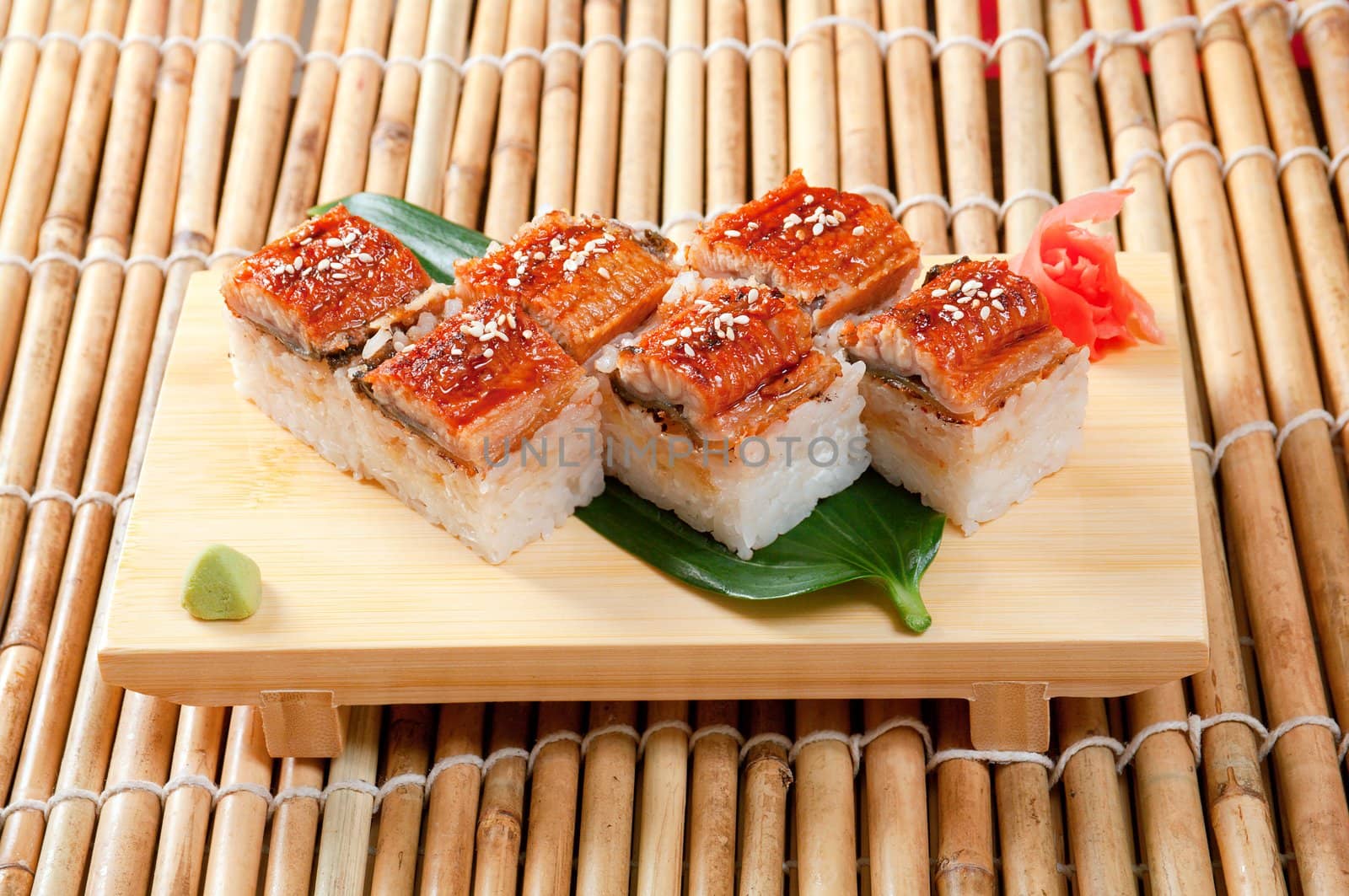 Japanese sushi  traditional japanese food.Roll made of Smoked eel