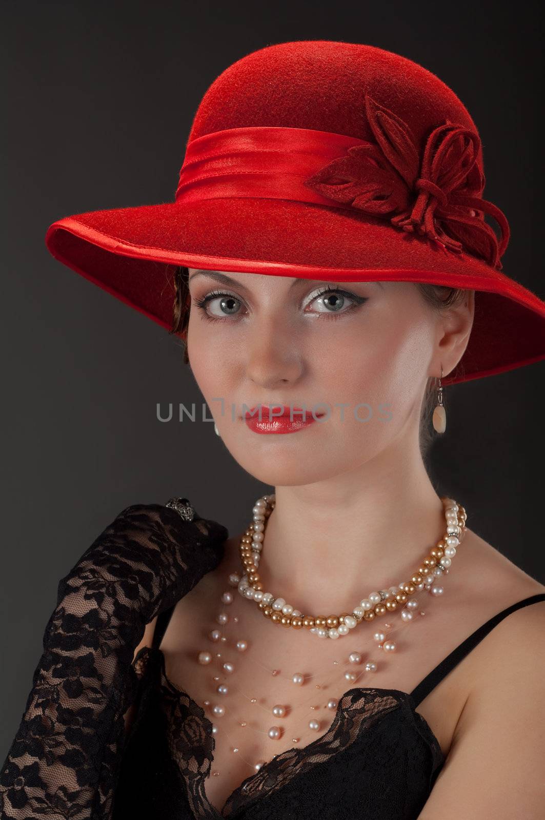 Woman retro revival portrait.girl in hat