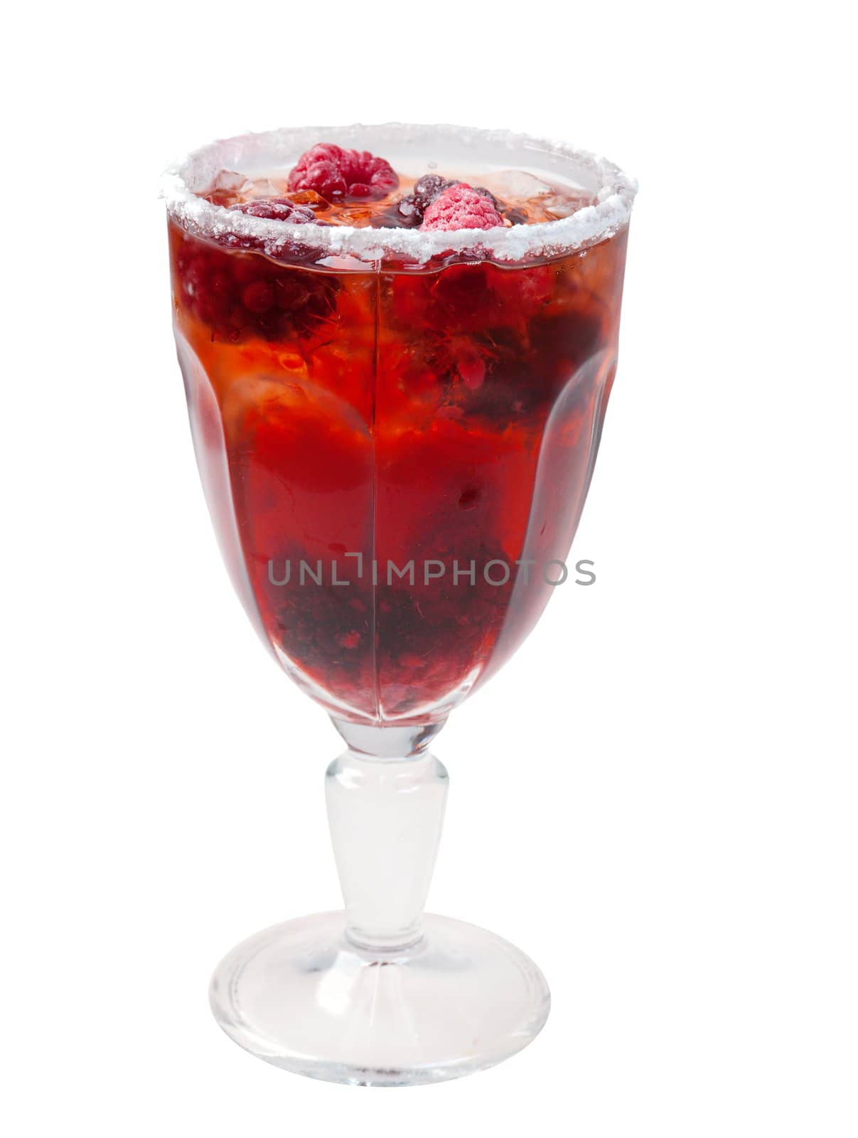 raspberry cocktail  closeup isolated on white background.