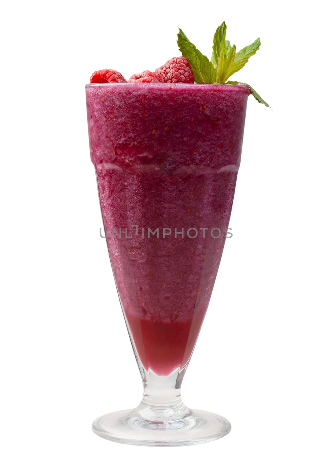 raspberry cocktail  closeup isolated on white background.