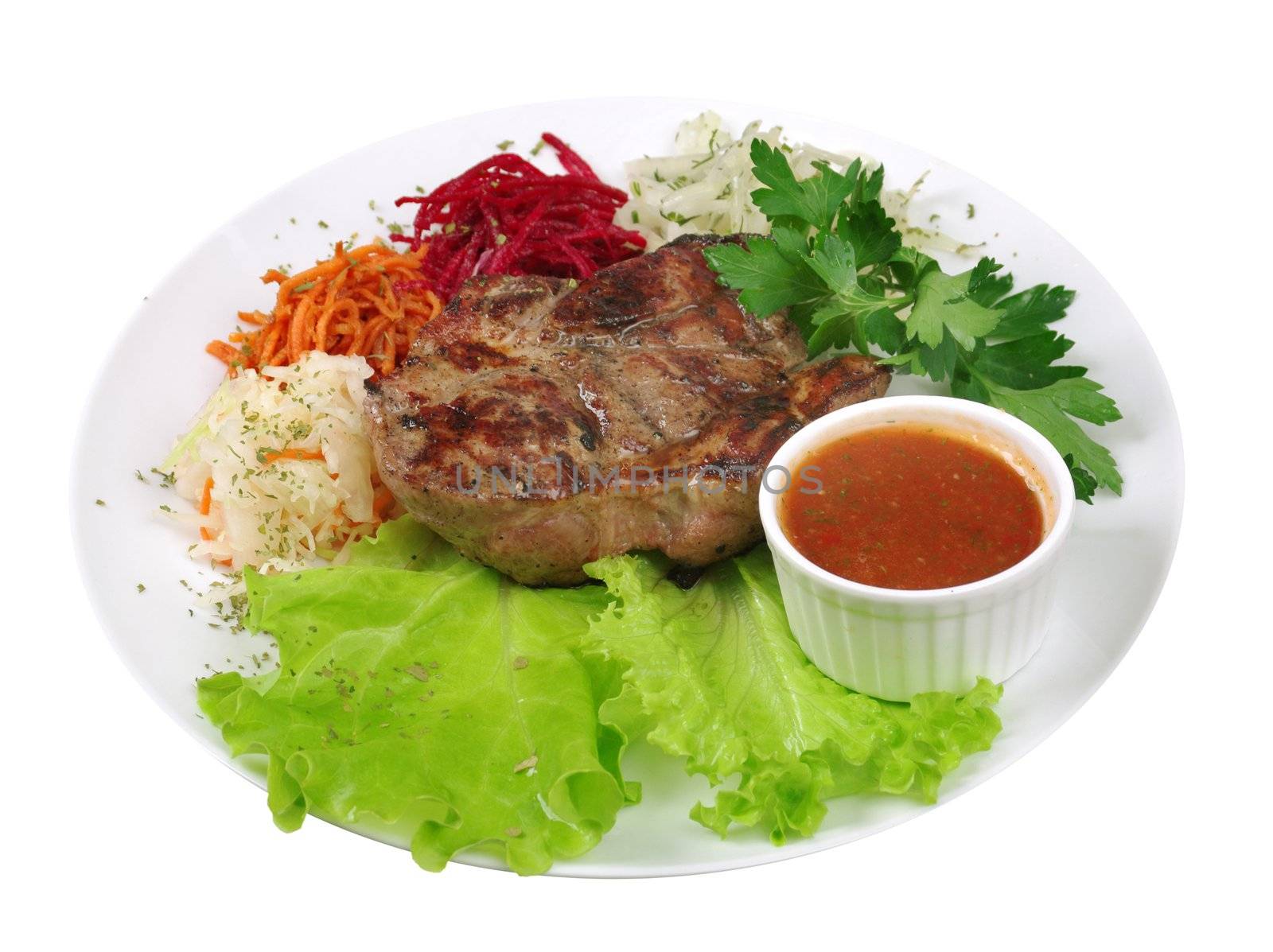 grilled t-bone steak and vegetables
