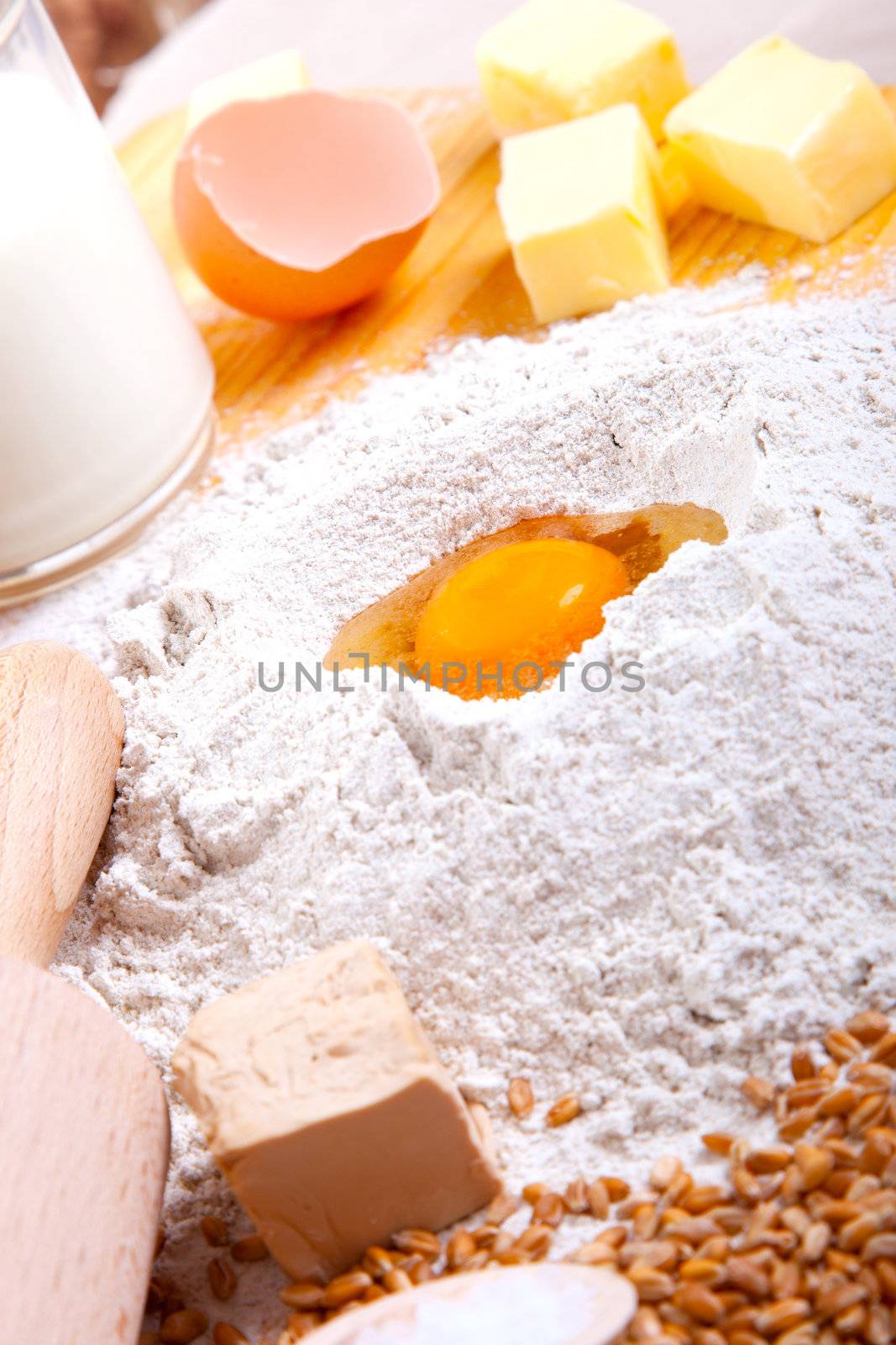 flour and eggs, butter, ingredients for baking.