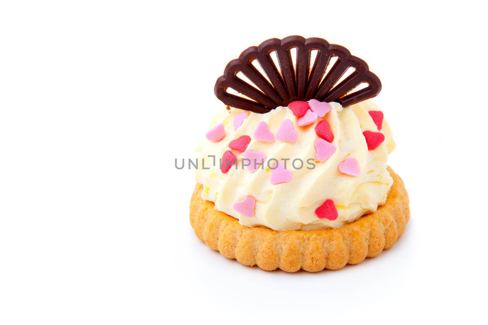 cake with pink hearts, on white background