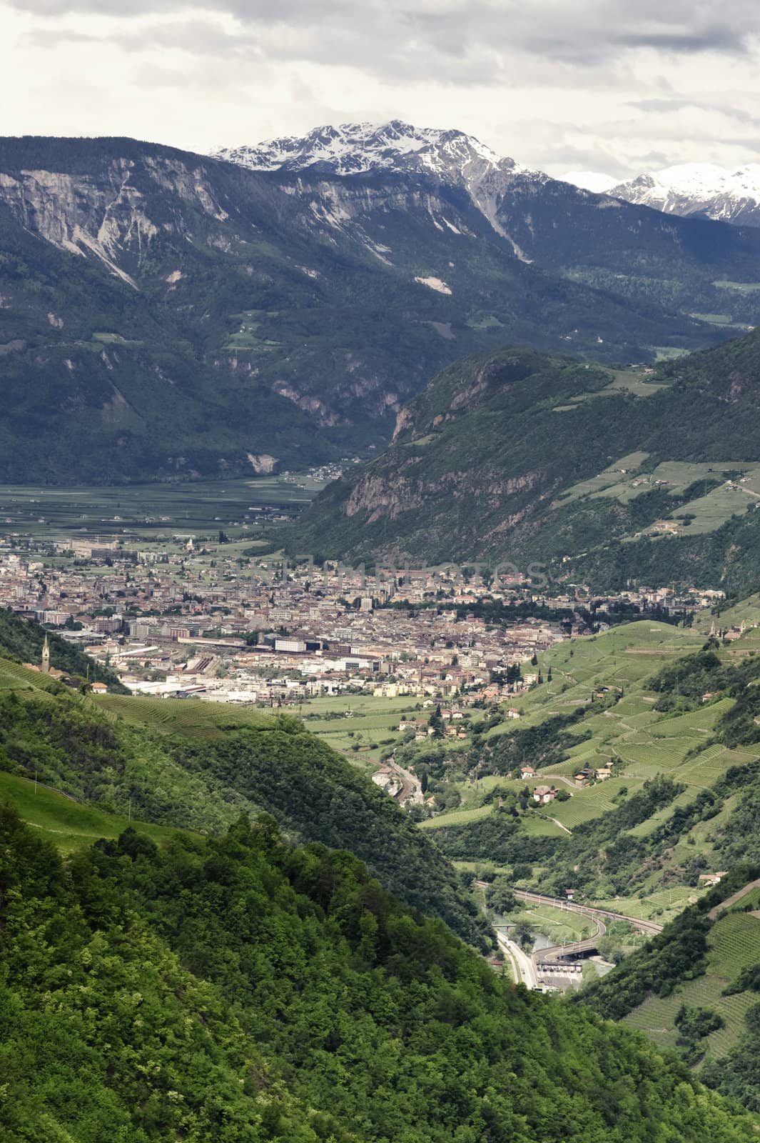 Vertical view to Bolzano, South Tyrol