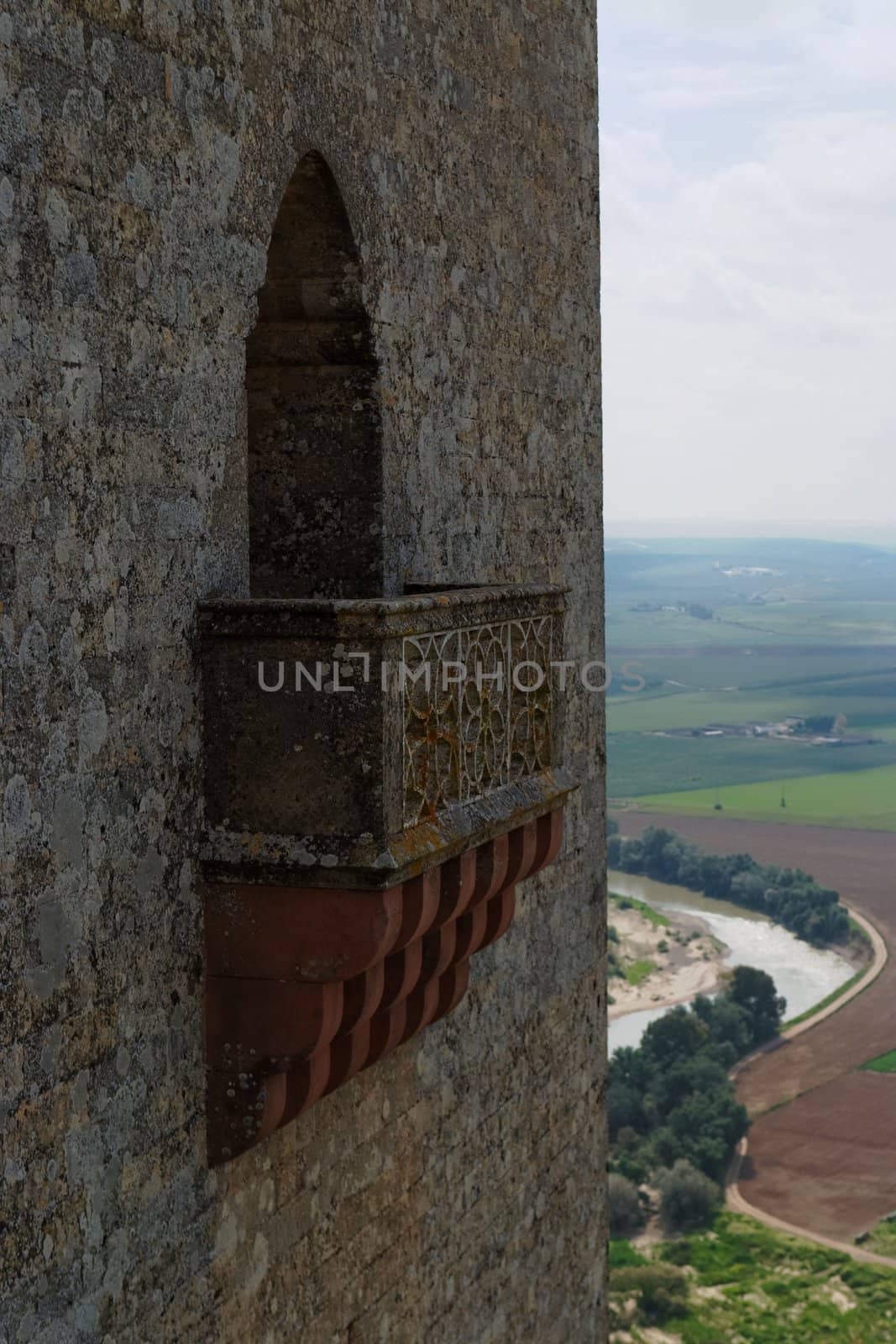 Small balcony on tower of Almodovar Del Rio medieval castle in Spain