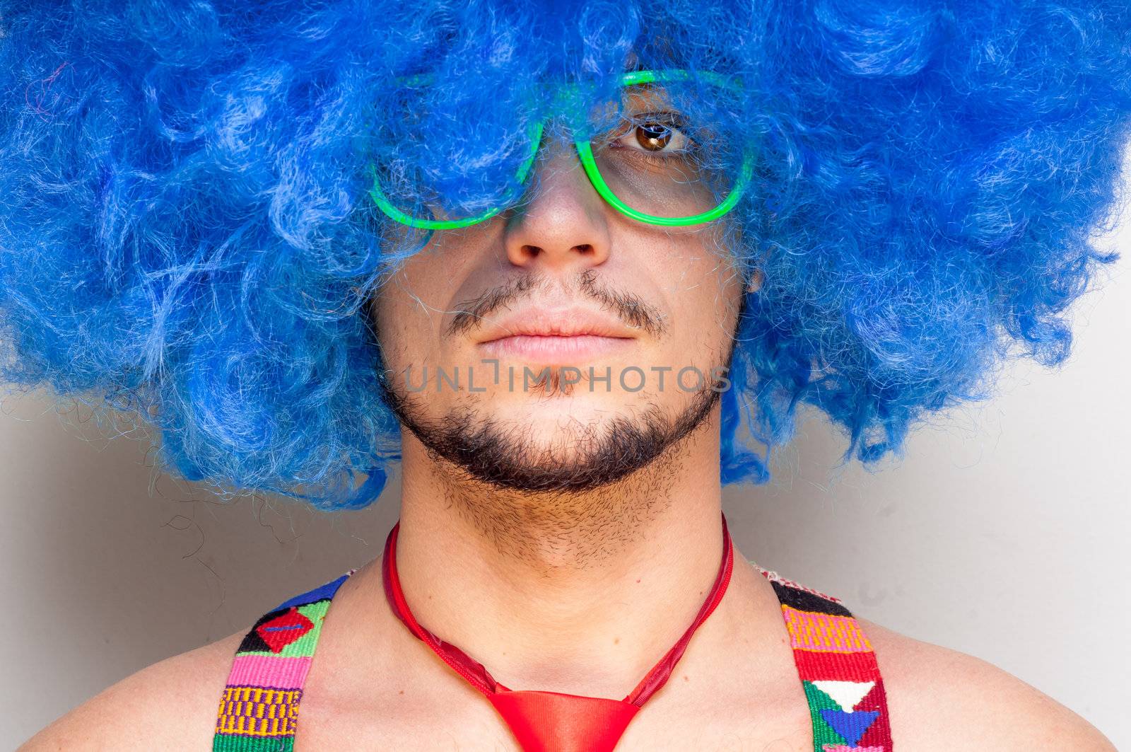 Funny guy naked with blue wig and red tie by peus