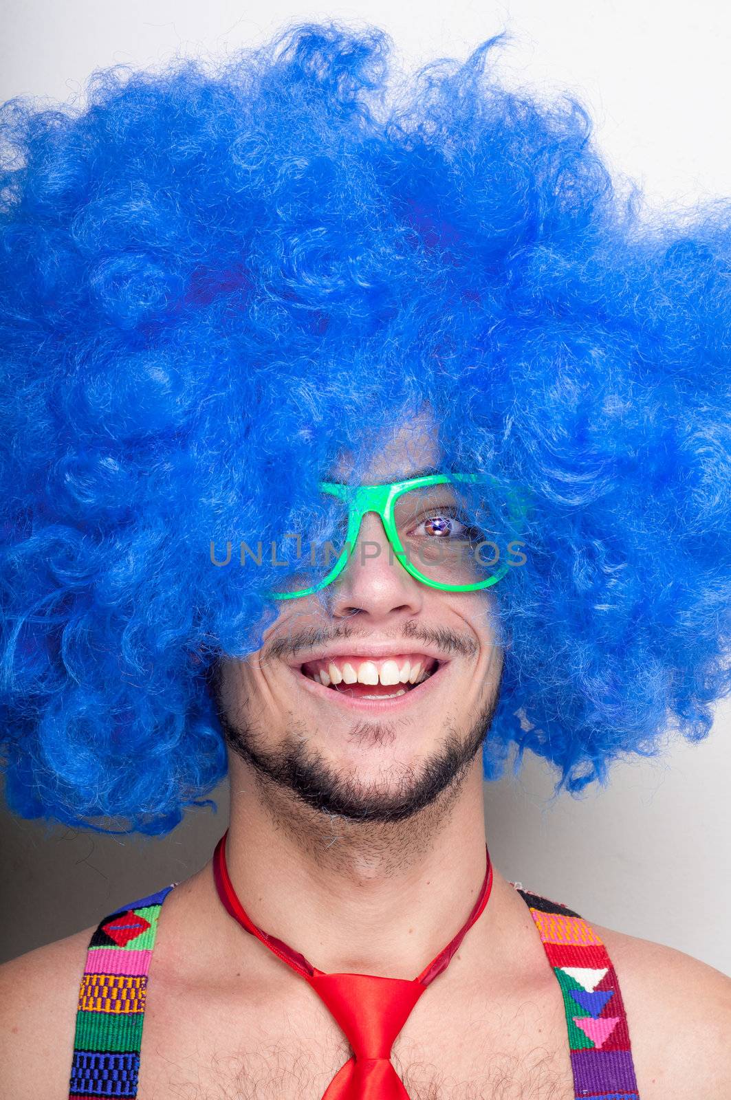 Funny guy naked with blue wig and red tie by peus