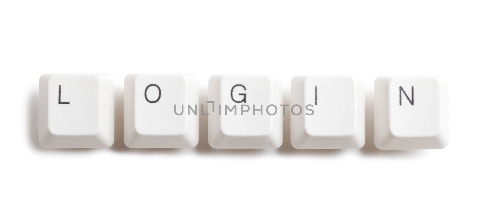 Login word written with computer buttons over white background