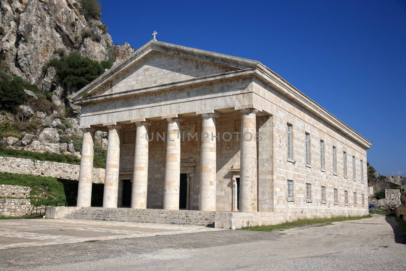 beautiful ancient greek temple in corfu,greece