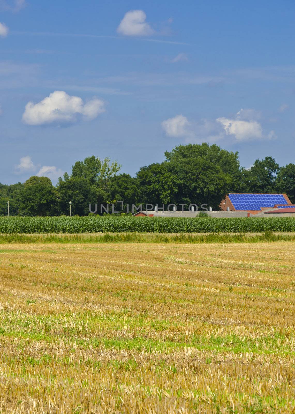 farmhouse with solar modules