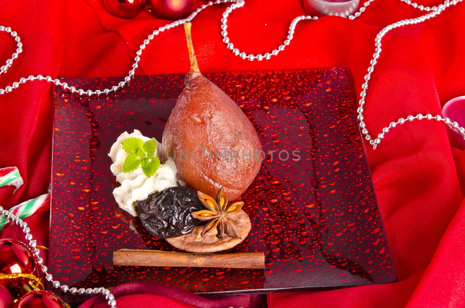 pear helene in red wine with spices