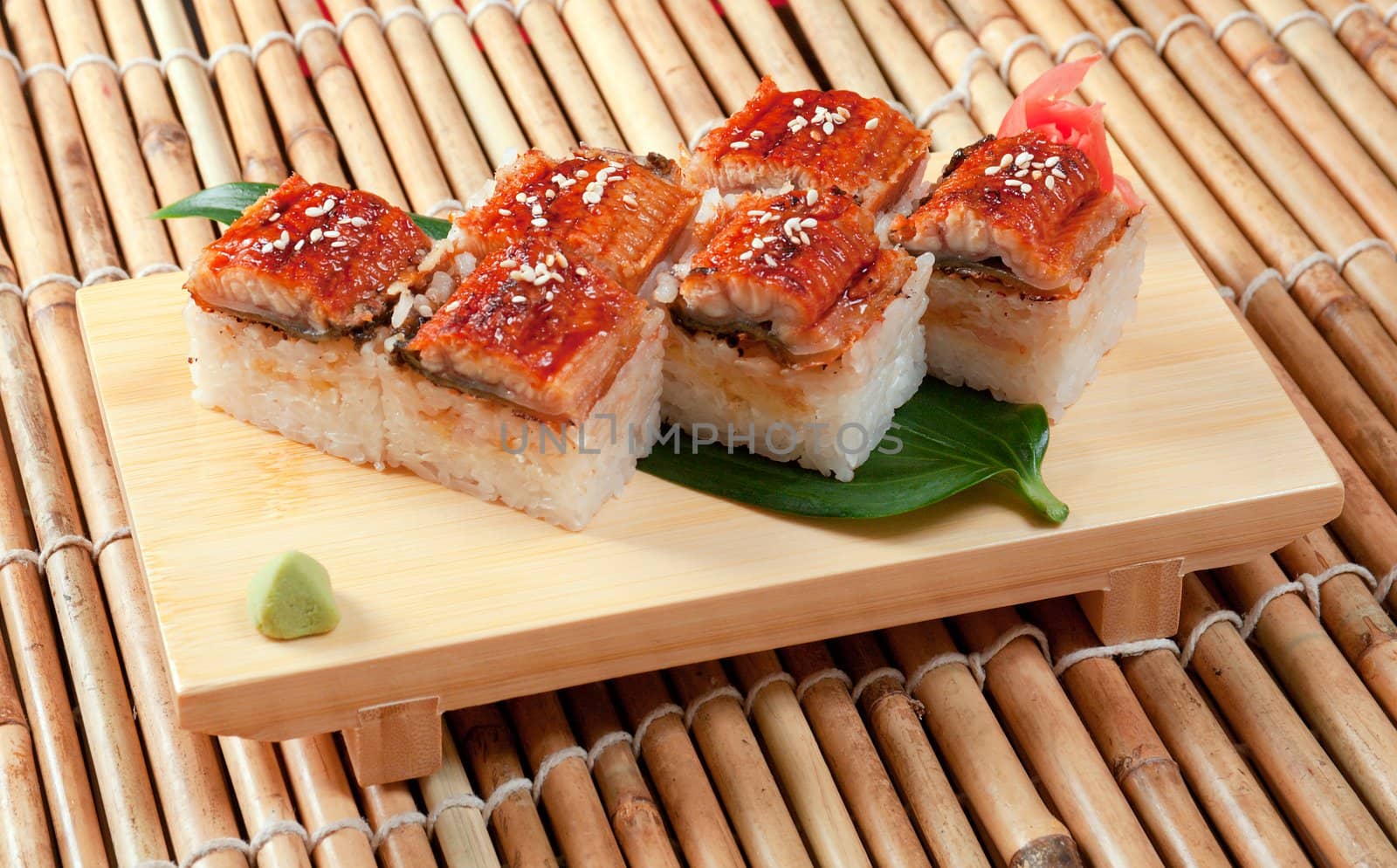 Japanese sushi  traditional japanese food.Roll made of Smoked eel