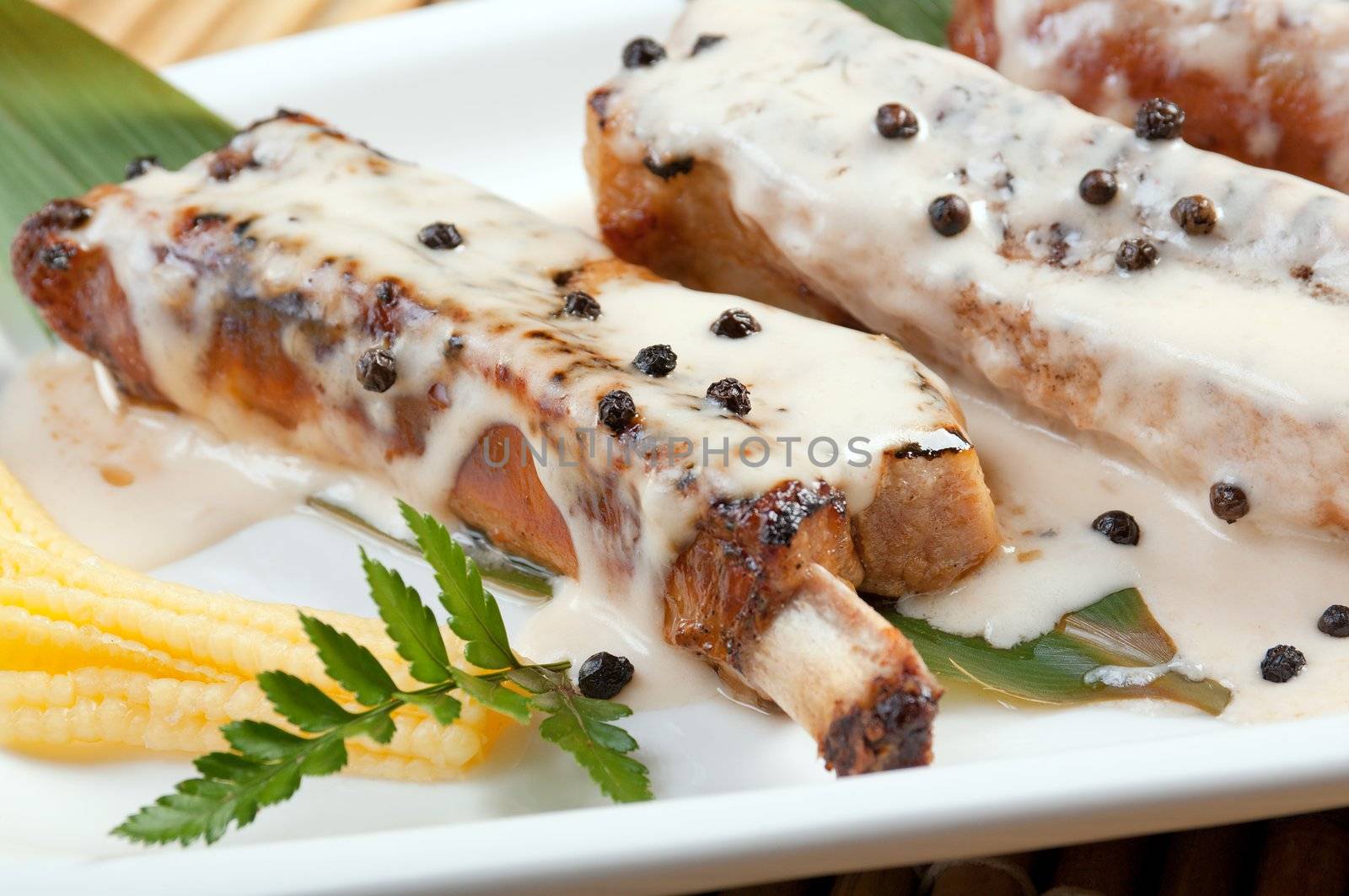 chinese cuisine .roasted pork ribs in a plate