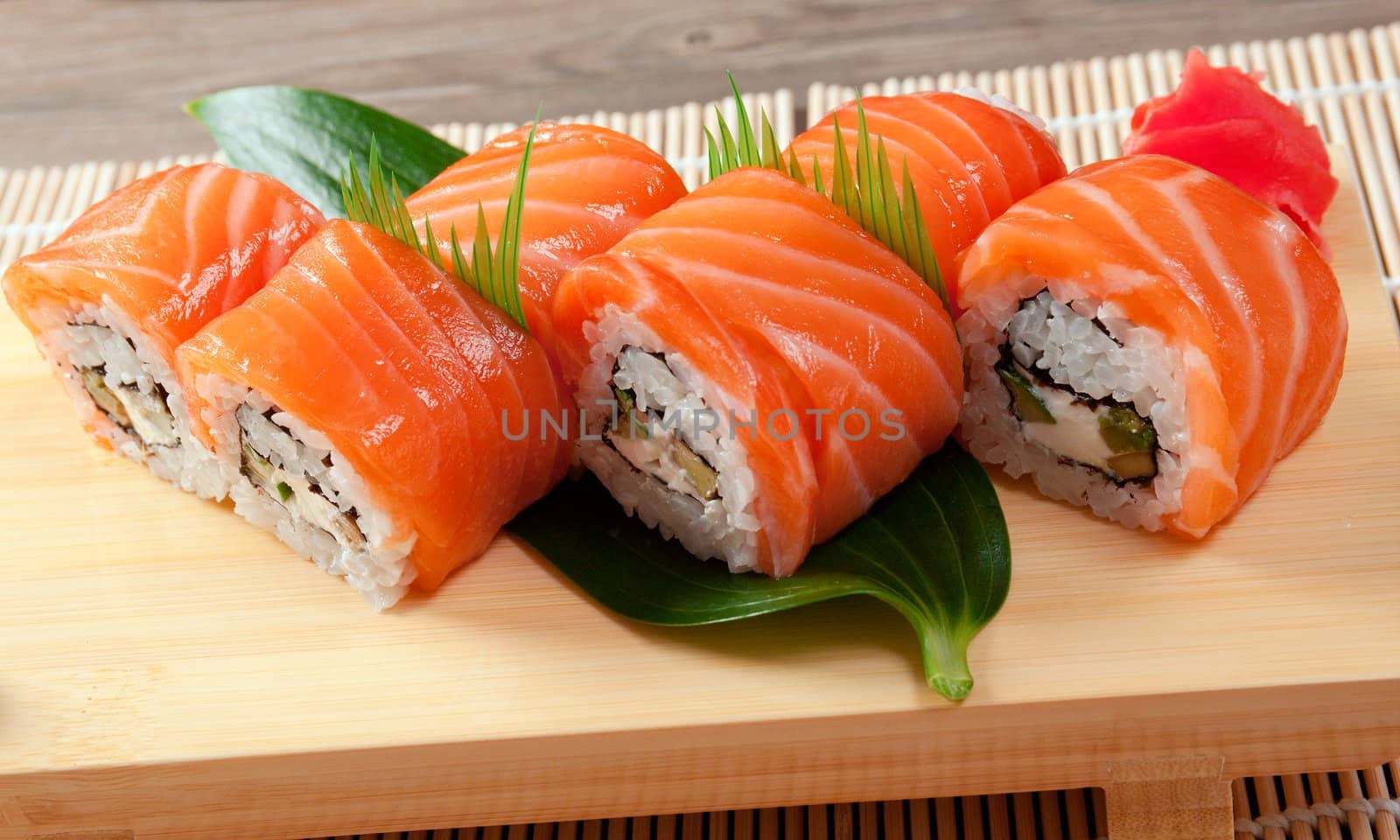 Japanese sushi  traditional japanese food.Roll made of salmon