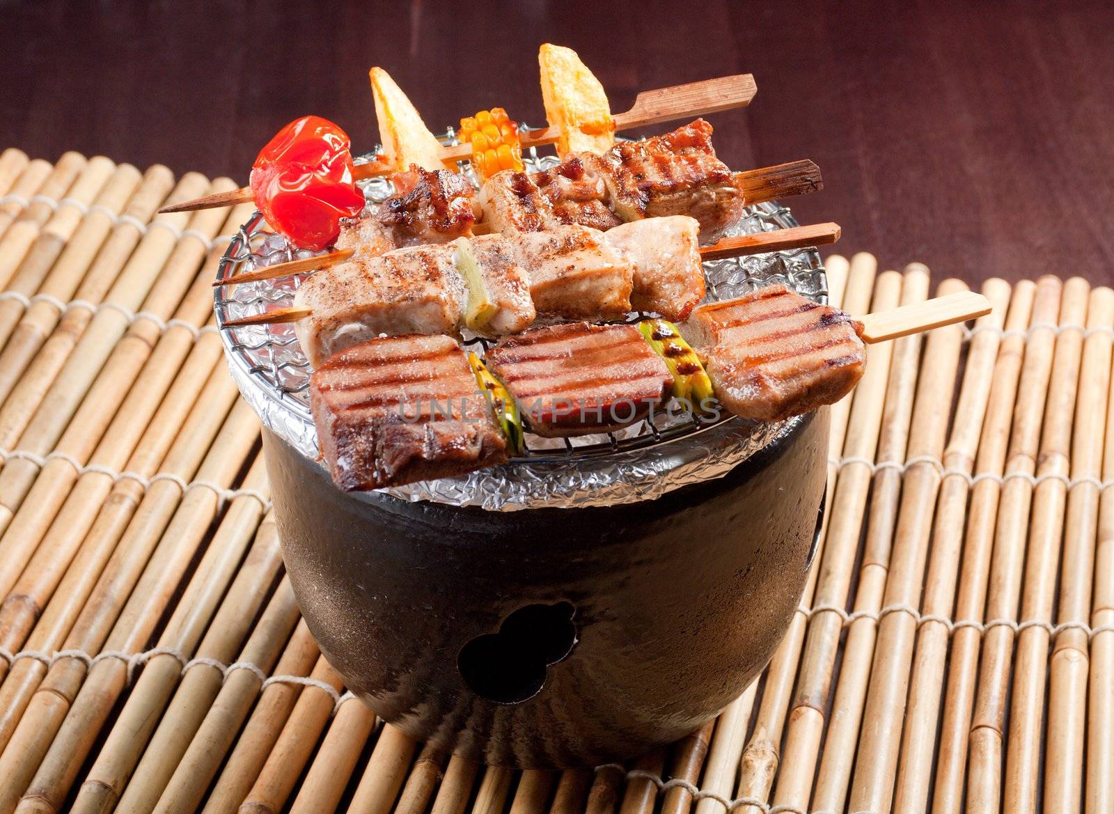 Japanese skewered meat .Japanese Cuisine - Kebab