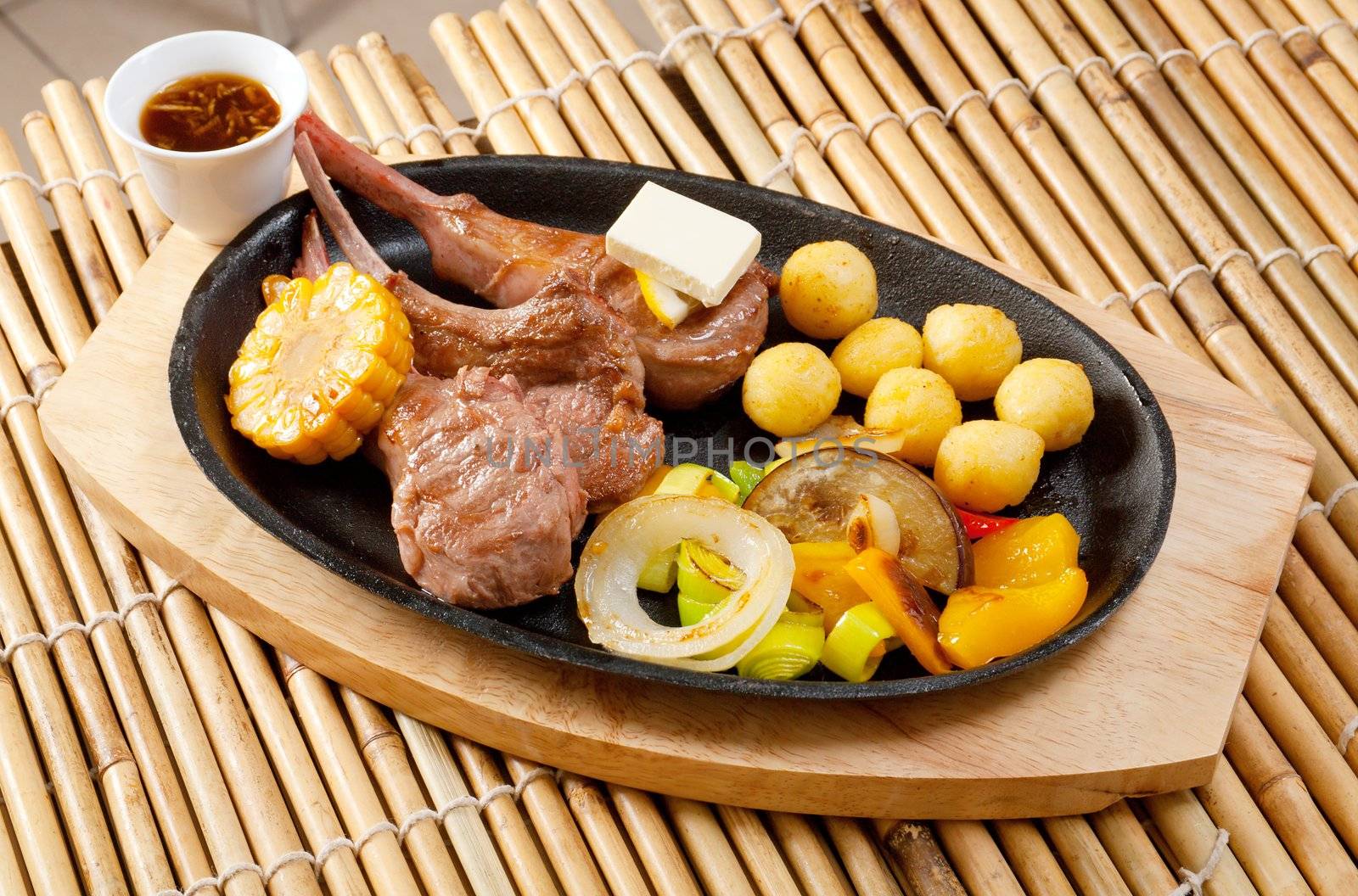 Japanese cuisine .Japanese spare ribs on a plate 