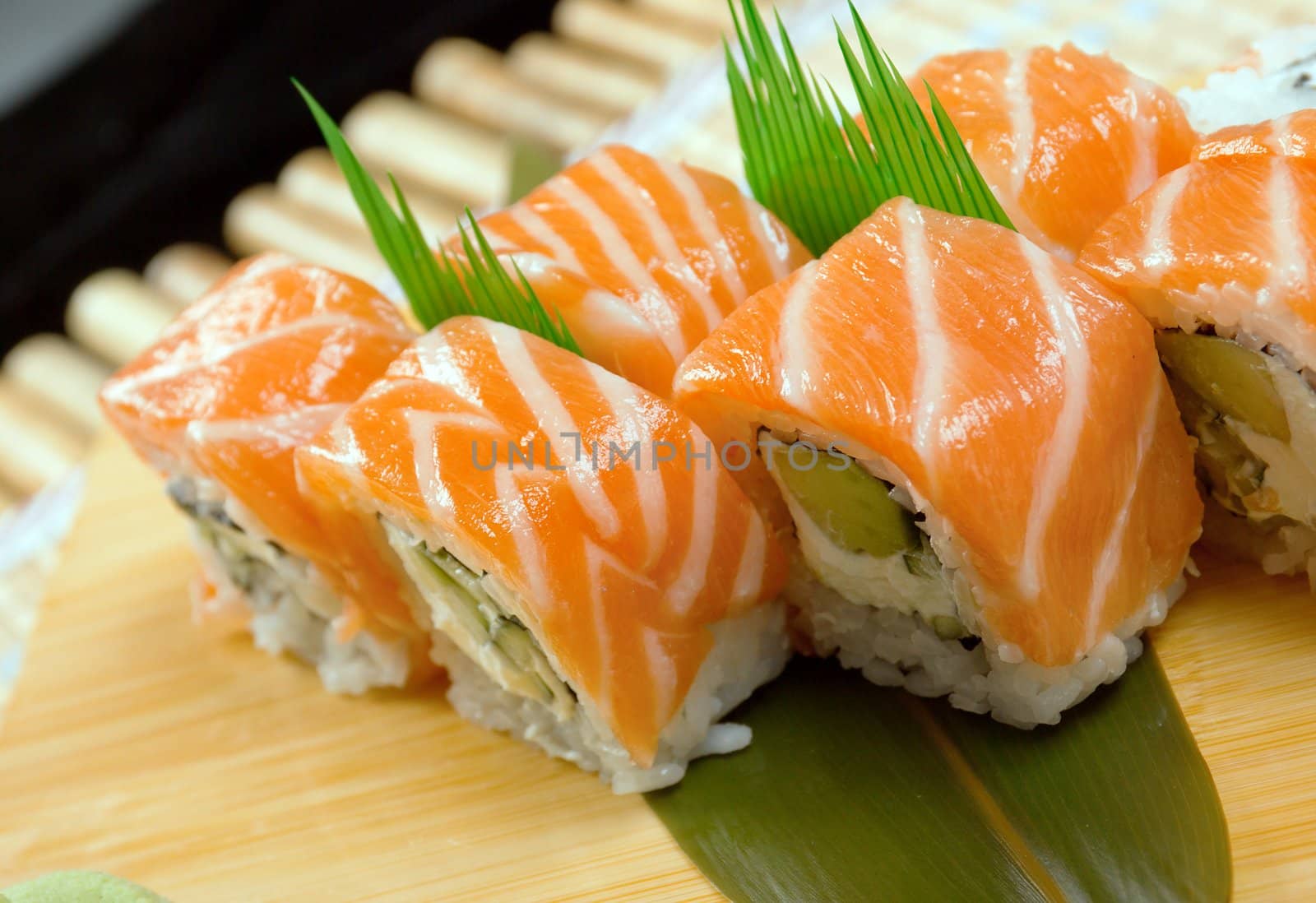 Japanese sushi . traditional japanese food .Roll made of salmon