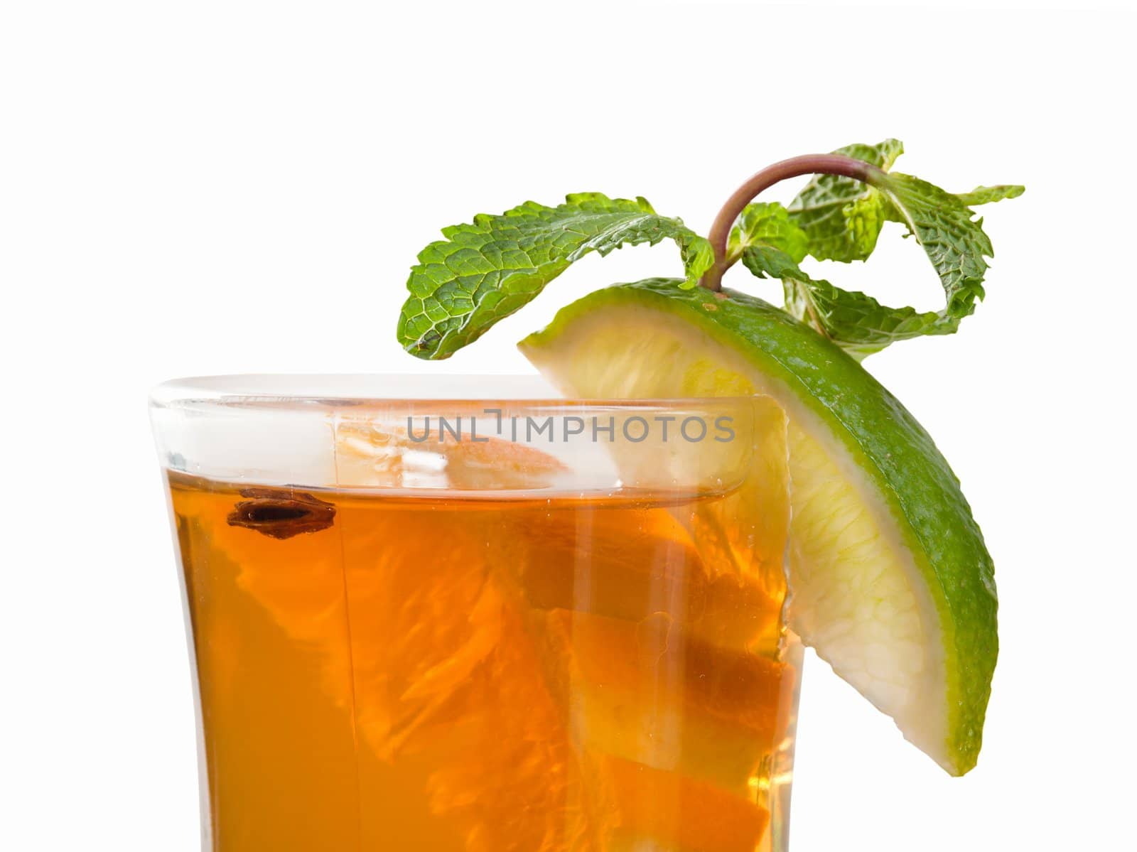 fruit citrus tropical cocktail   closeup isolated on white background.