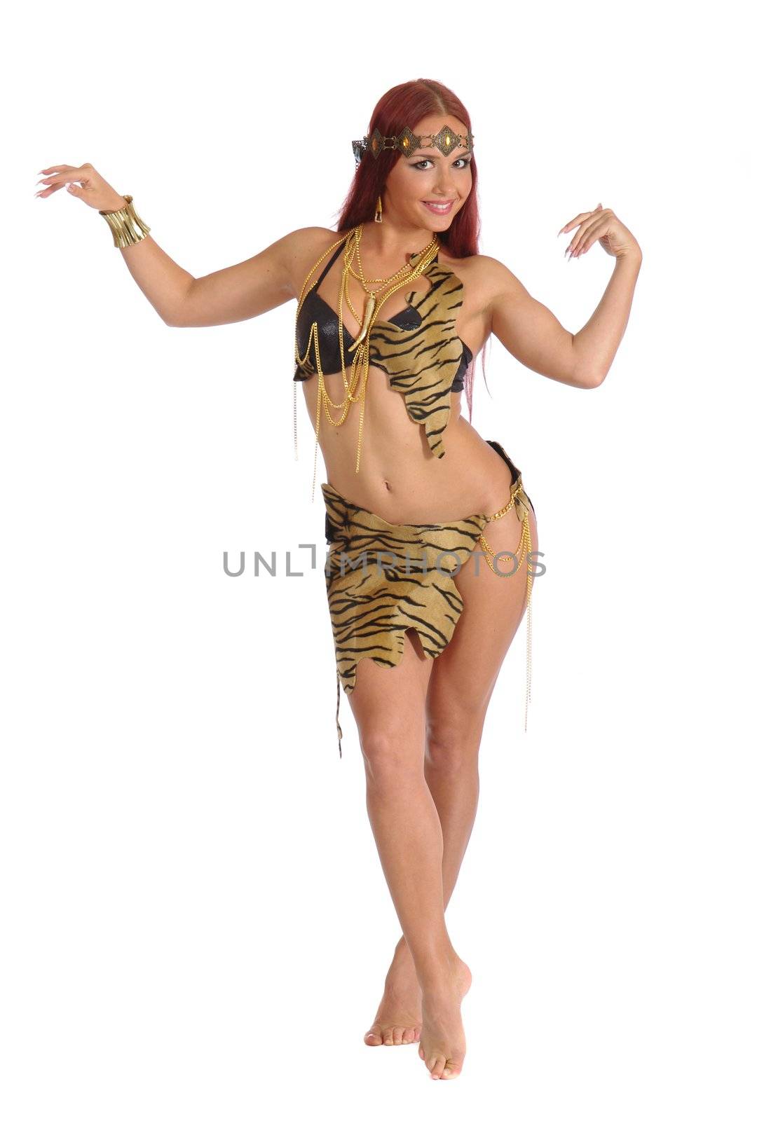 Sexy wild woman  amazon isolated on white background