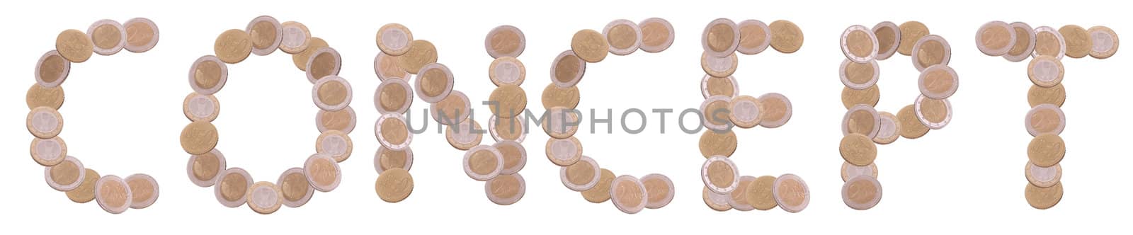 concept - written with coins on white background