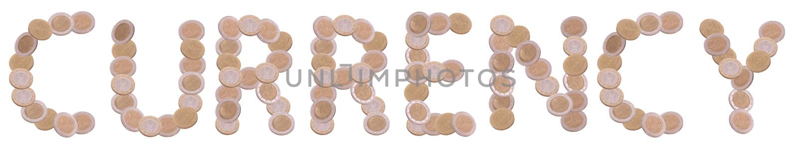 currency - written with coins on white background