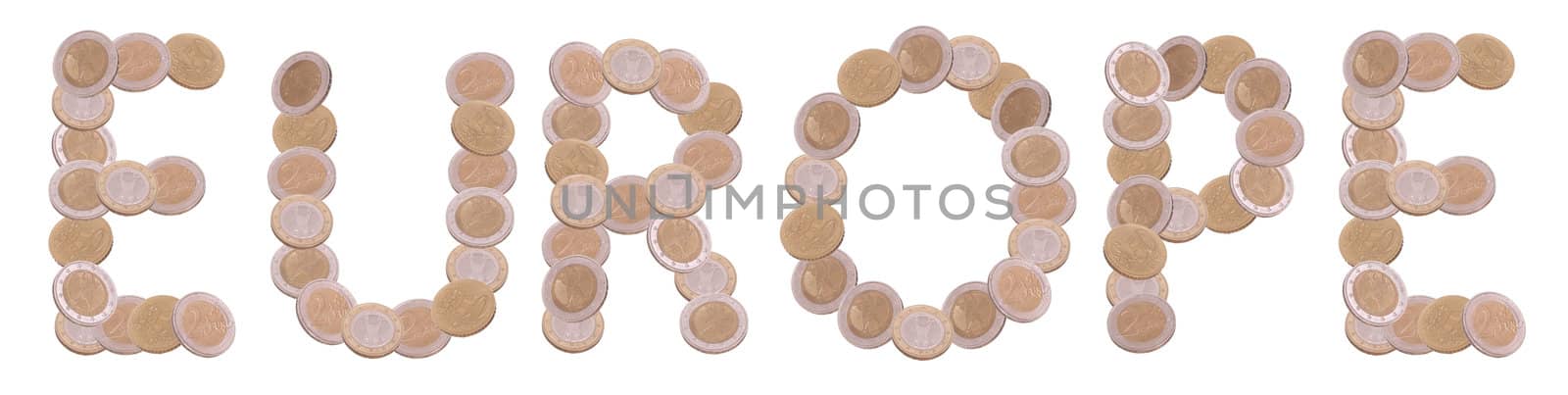 europe - written with coins on white background